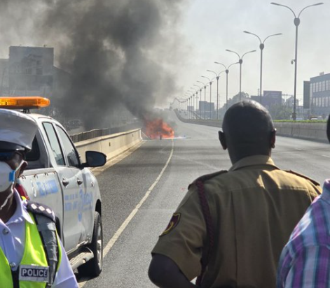 Just In: Range Rover Engulfed in Flames on Nairobi Expressway, Quick Response Averts Disaster Amid Recent Road Fire Tragedies
